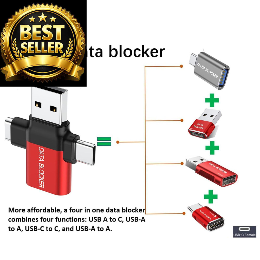 Data Blocker, USB A to A & C C Protect 6 Pack Red