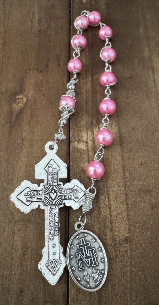 Immaculate Conception Single Decade Rosary, Pink Rosary-Handmade