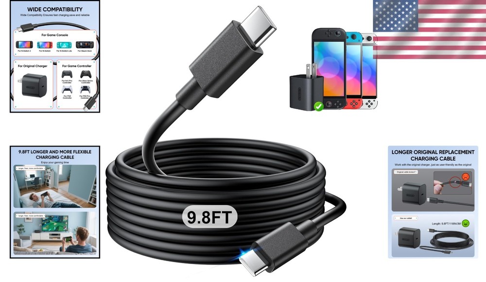 Ultra Long 9.8FT USB-C Cable for Switch 2 - Durable Fast Charging Solution