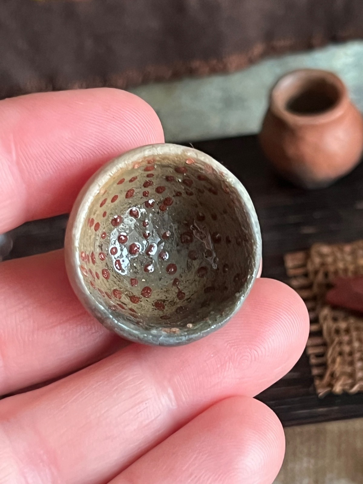 Tiny Awajun Pottery Bowl Handmade Earthenware Ceramic Frogs Eggs Cocoashi