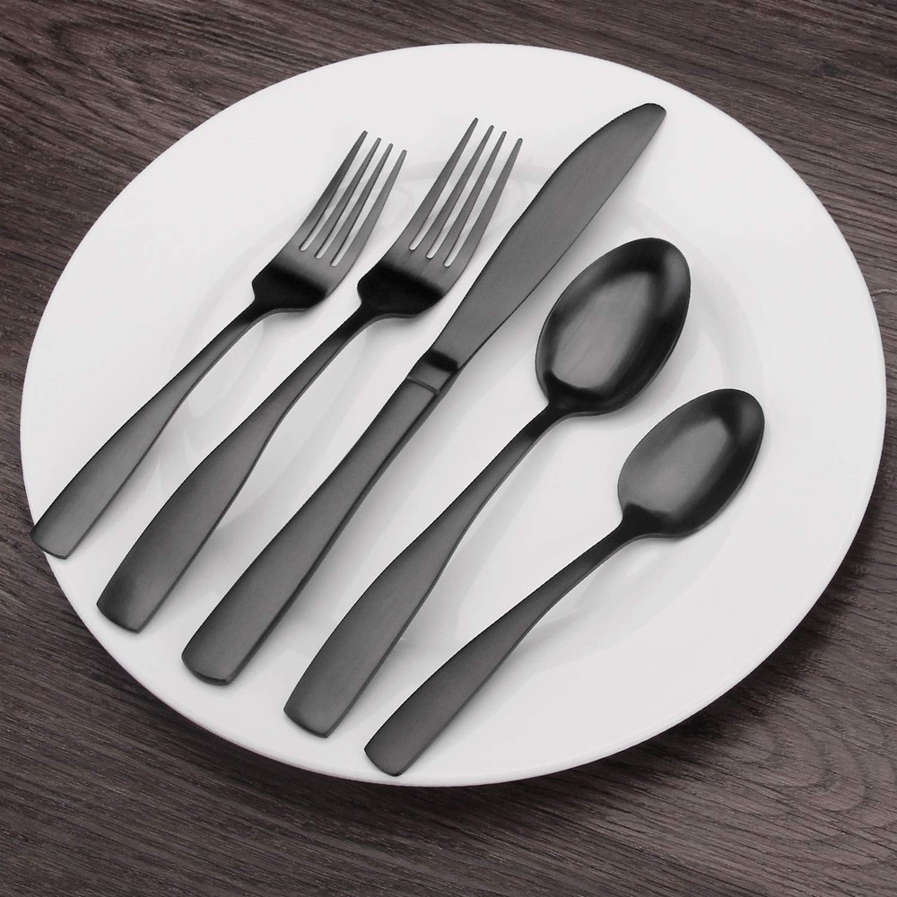 Matte Black Silverware Set, Bysta 20-Piece Stainless Steel Flatware Set, Kitchen