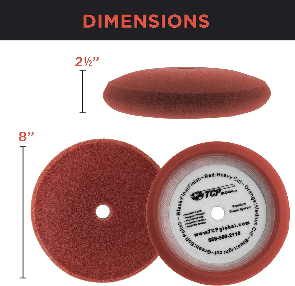 8" Red Foam Buffing Pad Extra Coarse Cutting Polish Hook and Loop Backing - Buff