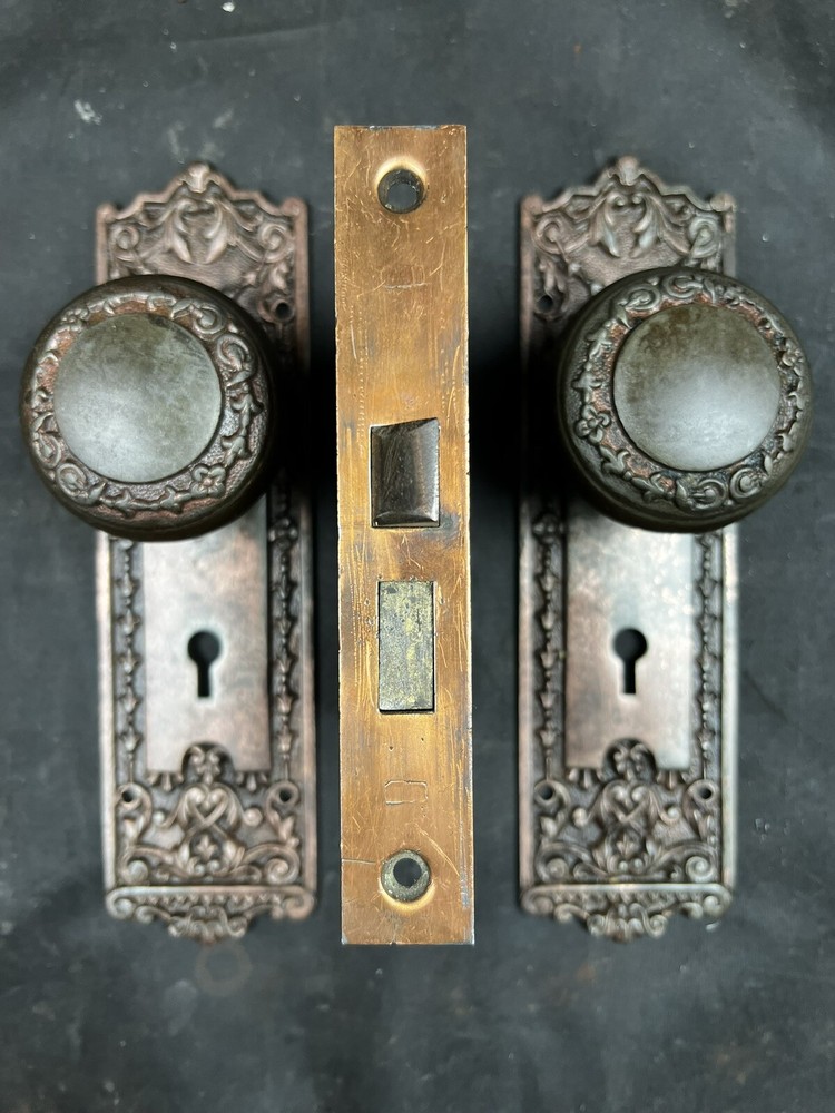 1890s Victorian Door Knobs, Backplates, Mortise Lock Passage