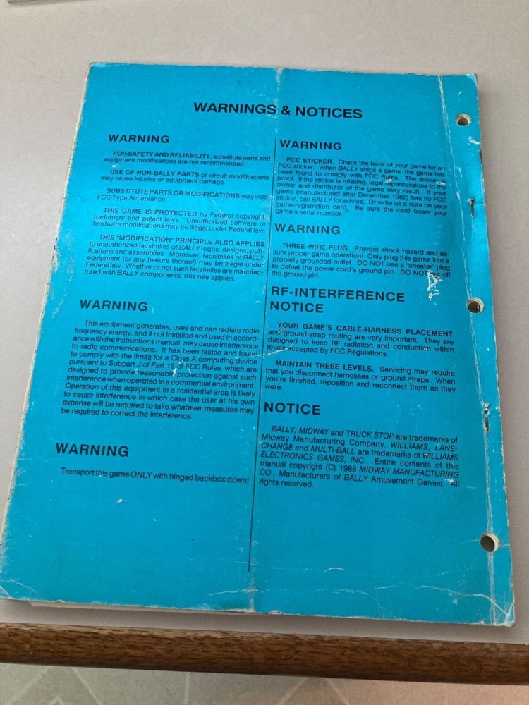 Truck Stop Pinball Manual