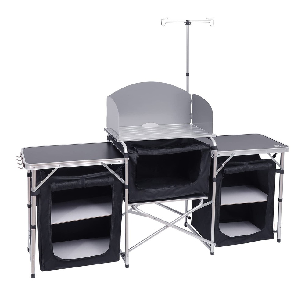 Camping Kitchen Table, Folding Grill Table, Upgrade Light Stand and Windshiel...