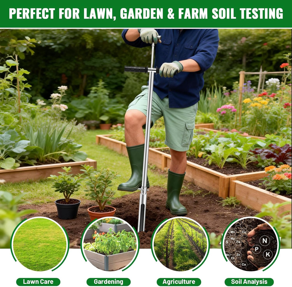 40 Inch Soil Sampler Probe, Stainless Steel Soil Core Sampling Tool with T-Handl