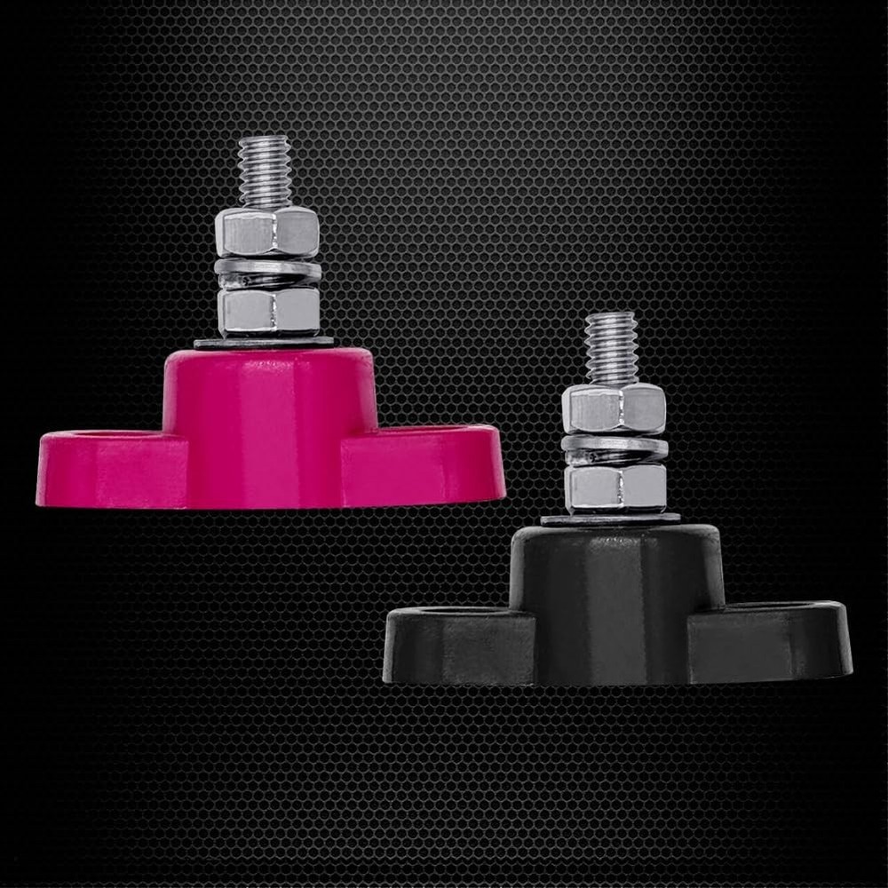 Ampper 1/4" Single Stud Battery Junction Posts Block, 1/4", Red & Black