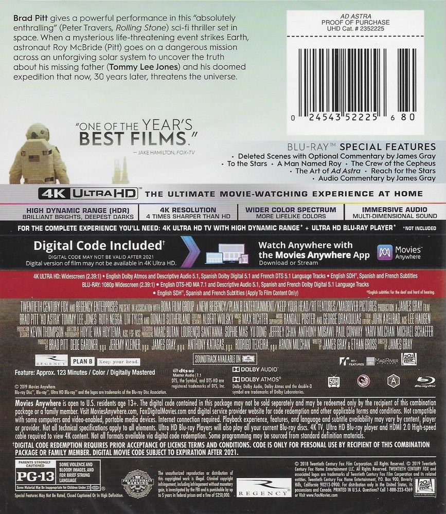 Ad Astra (4K UHD / Blu-ray + Digital) NEW