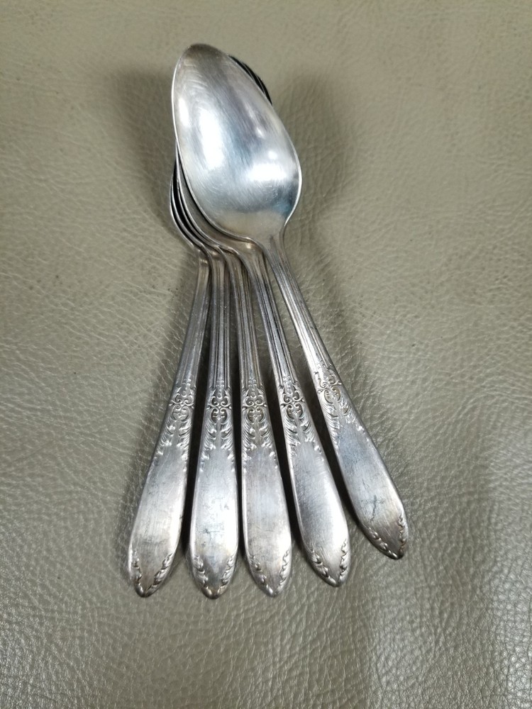 VTG Set 5 King Edward Silver Plate Teaspoons 4.5" "National" Pattern