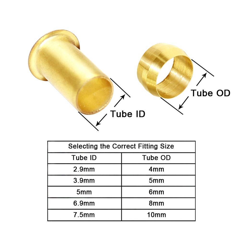 20 PCS Brass Compression Fitting 6mm OD 5mm ID Sleeve Ferrules Insert