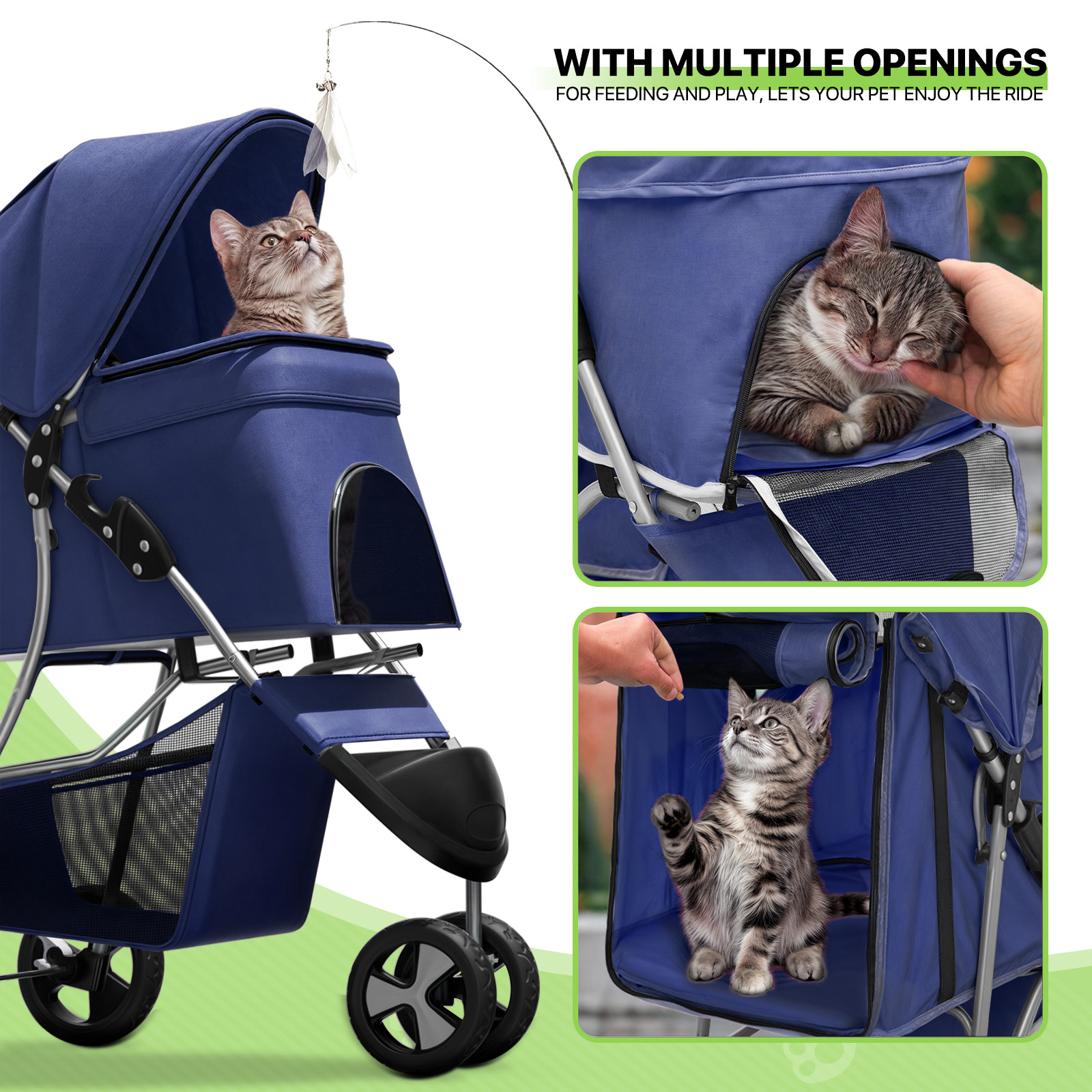Blue Foldable Dog Stroller Small Medium Pet Travel Cage Carrier Cart w/Sunshade