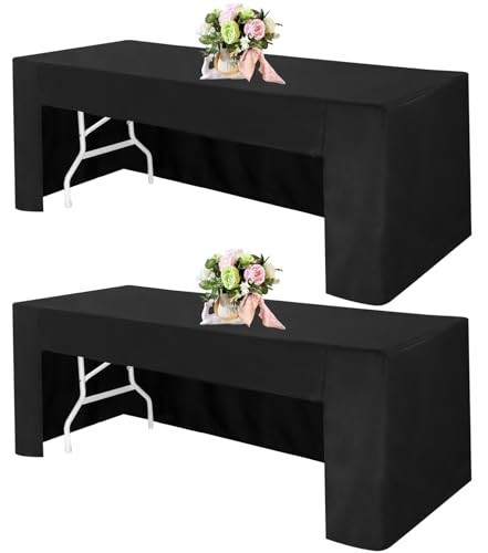 2 Pack 6FT Black Fitted Tablecloths for 6ft Rectangle Tables, Washable Polyester
