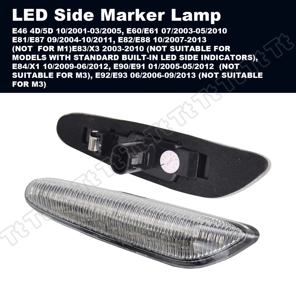 2x LED Sequential Side Marker Lights For BMW E46 E60 E61 E81 E82 E88 E90 E91 E92