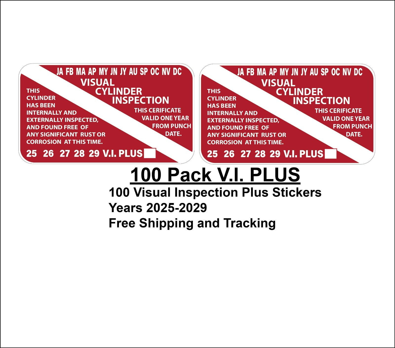 100 Pack of Scuba Tank Visual Inspection Stickers Years 2025-2029 P962