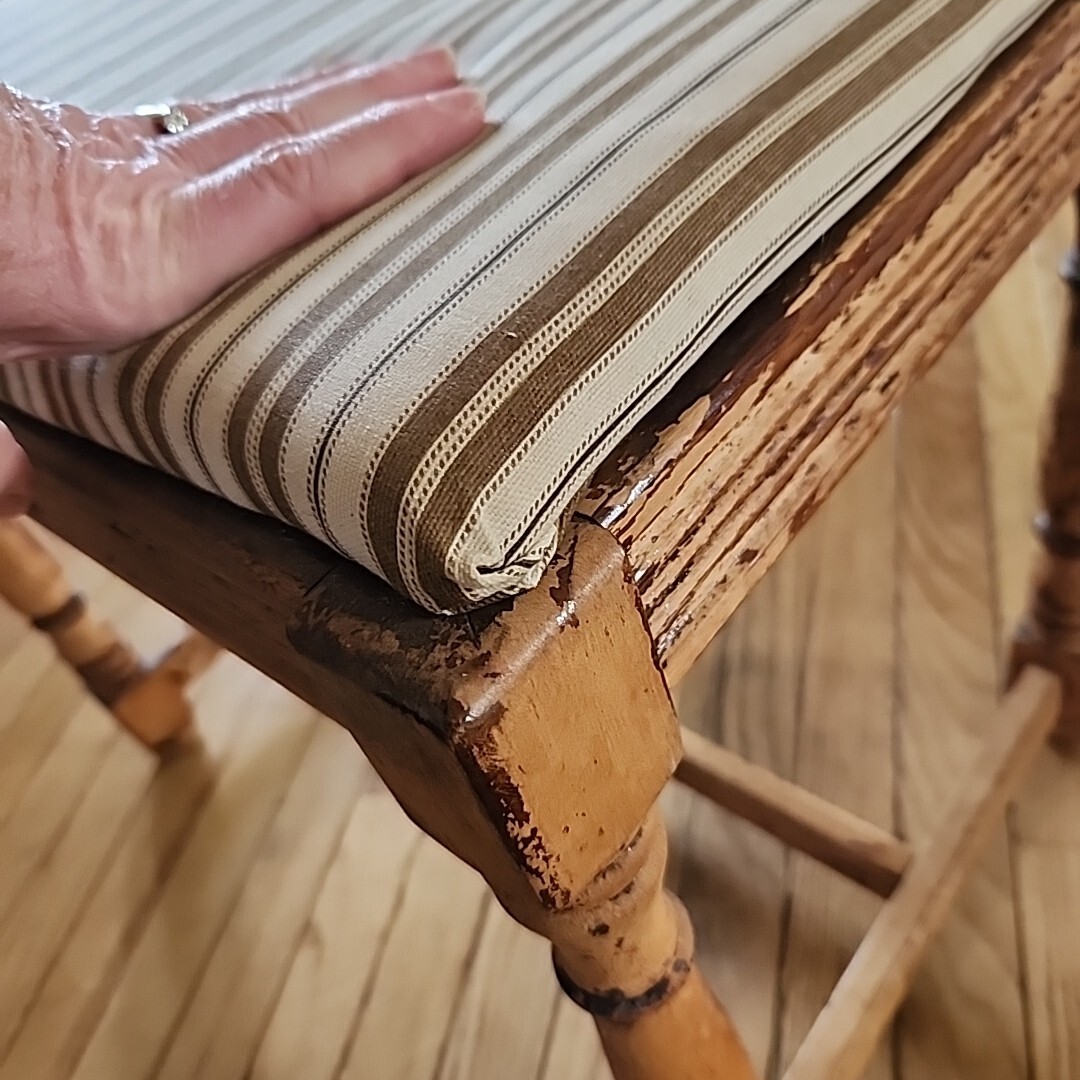 Vintage Wood Vanity Stool Chair 22" x 14" x 18" Upholstered Seat