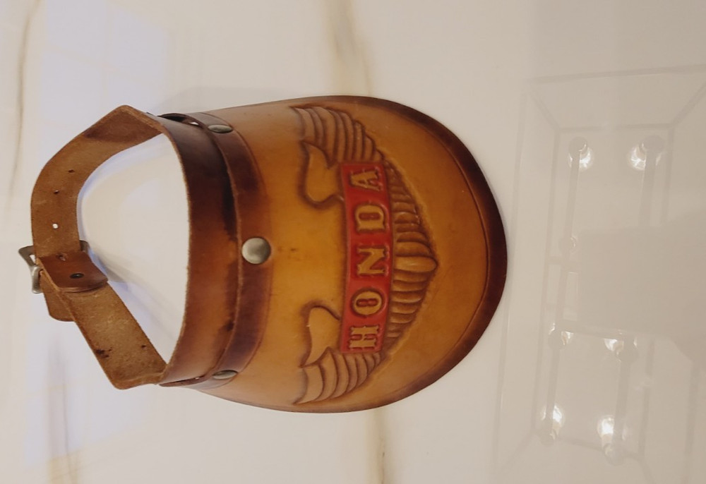 LEATHER MOTORCYCLE 1970's VISOR CAP ADJUSTABLE BIKER STYLE
