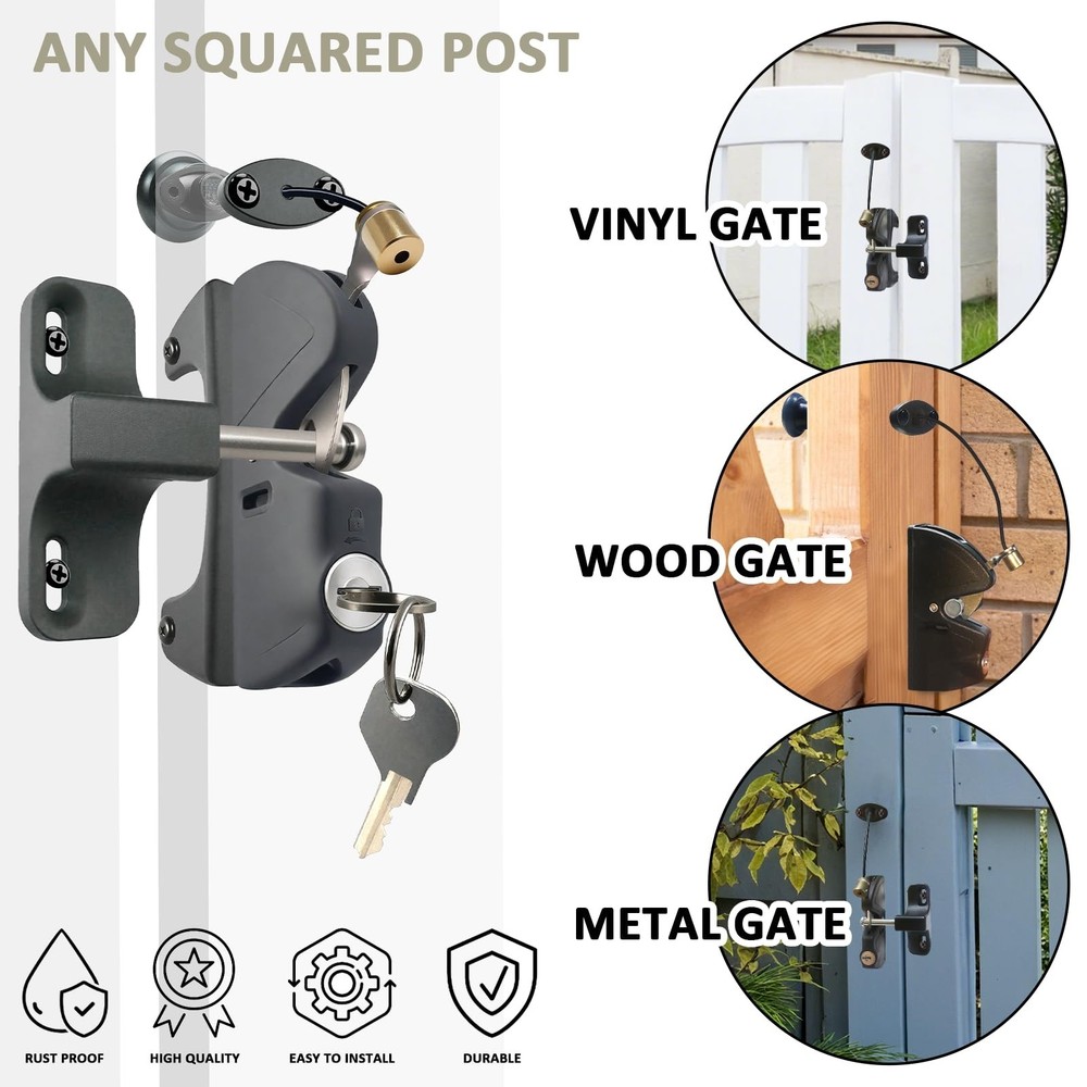 Gate Latch Door Latch with Pull Cable Opened Two-Sided Lockable Door Latch Du...