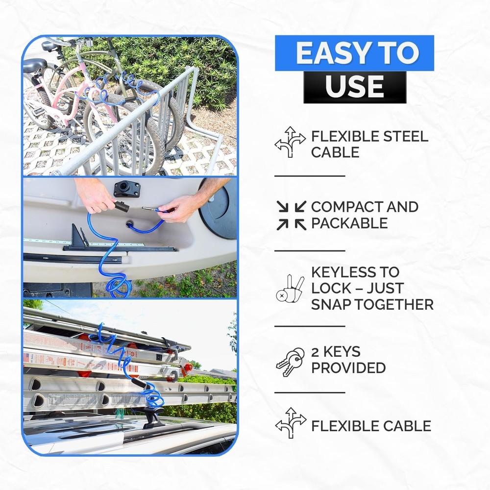 Coiled Security Cable with Key Lock (5’, 10’, 15’, 20’ o