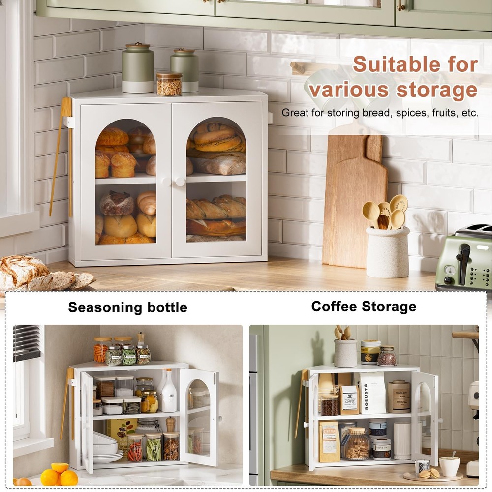WOWLIVE Corner Bread Box for Kitchen Countertop, 2 Tier Bamboo Bread Storage ...