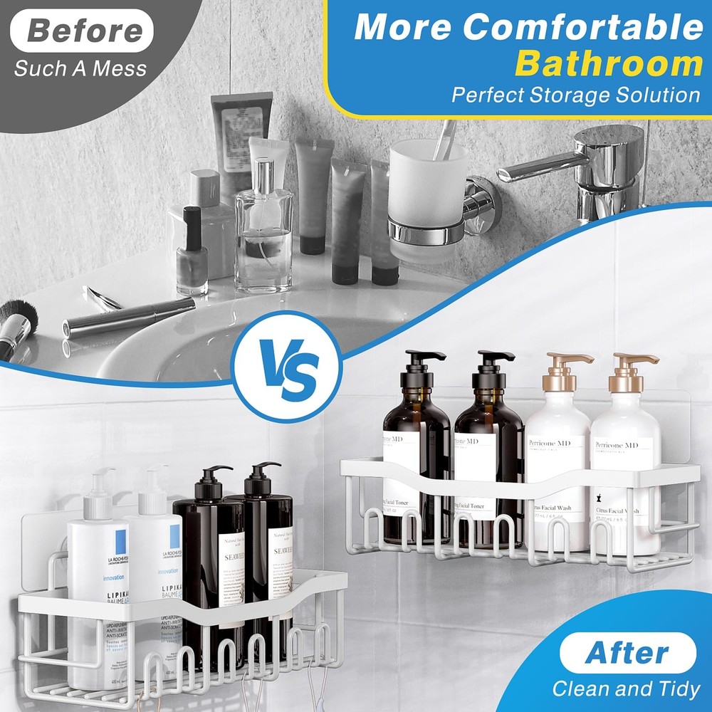Shower Caddy 2-Pack Adhesive Organizer Bathroom & Kitchen Storage Rustproof