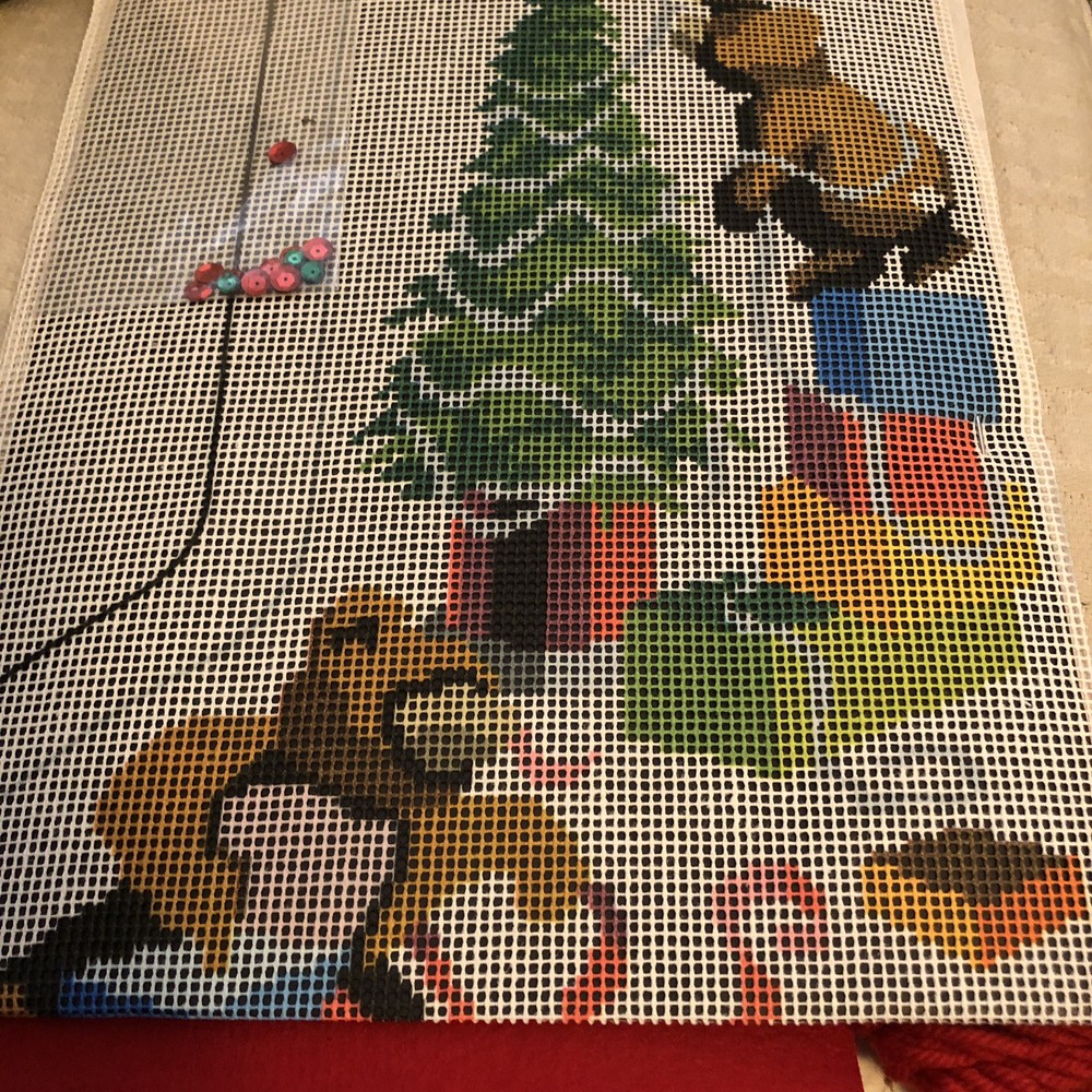 Sunset Needlepoint Stocking Kit 1978 Jingles Trims a Tree Bears 18" Opened Read
