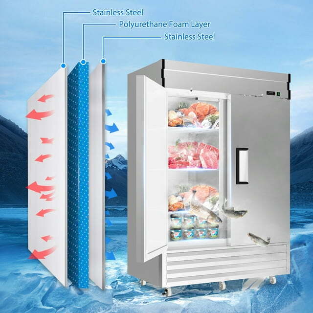 New 54'' Reach-In Commercial Refrigerator Stainless Steel 2 Solid Doors 49 Cu.Ft