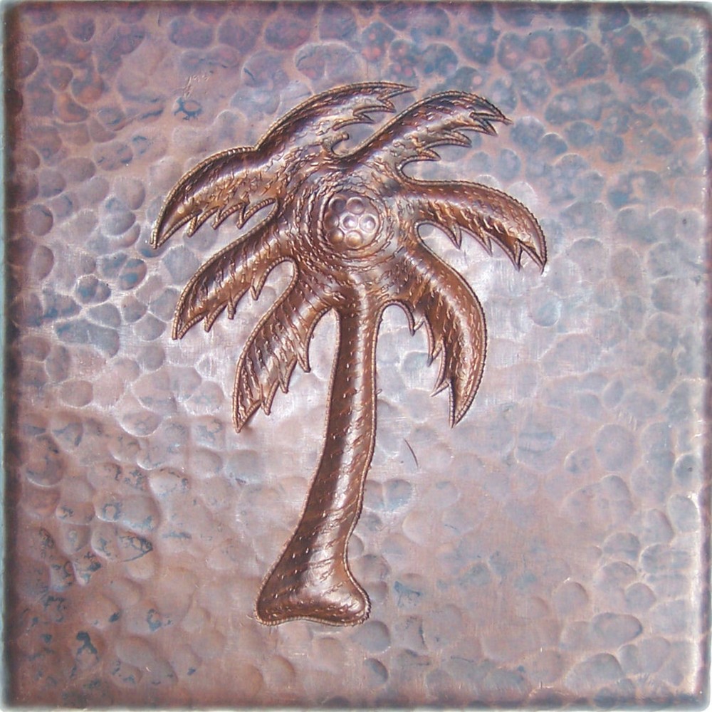 4"x 4" Palm Tree Hand Hammered Mexican Copper Tile