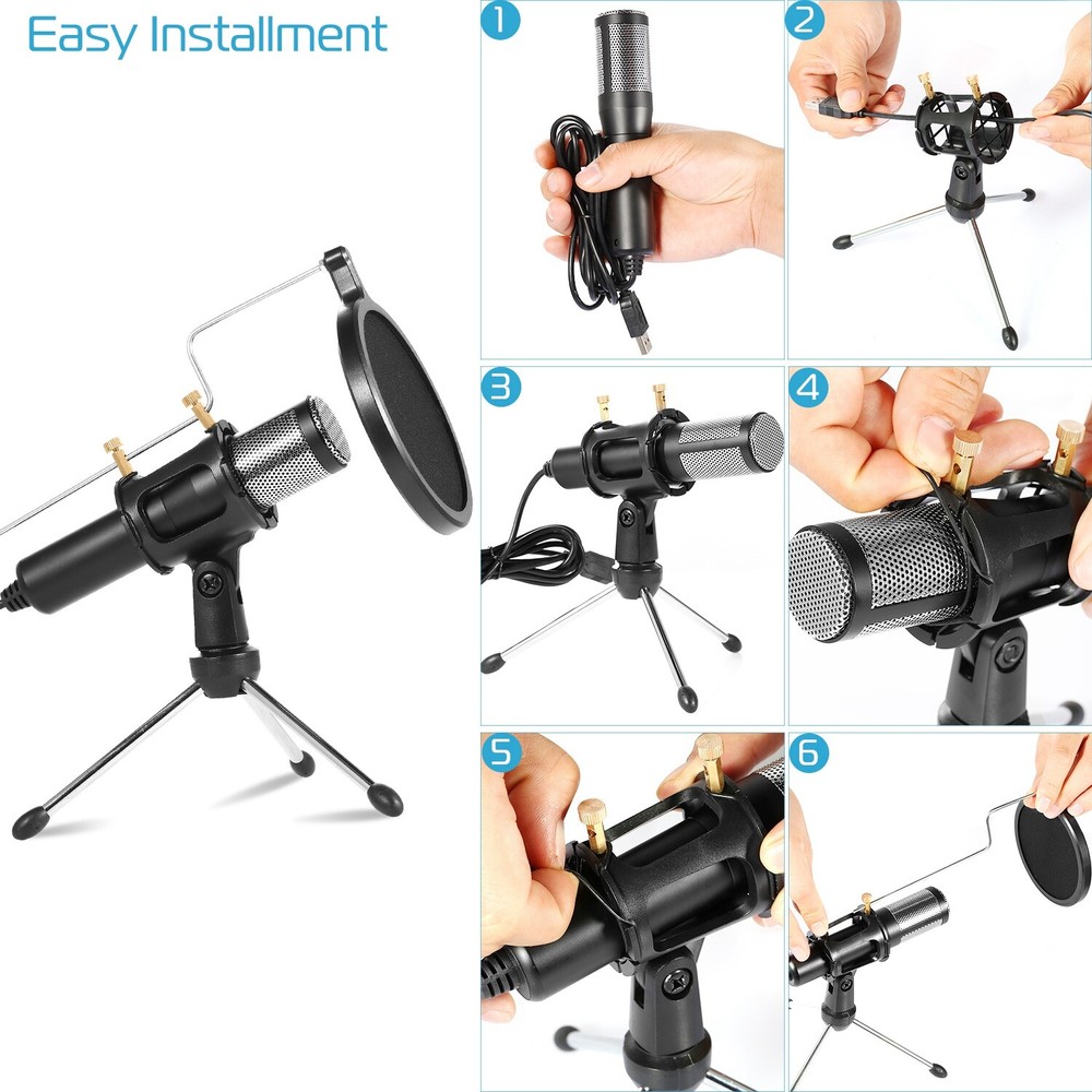 USB Condenser Microphone w/ Tripod Stand For Game Chat Audio Recording Computer