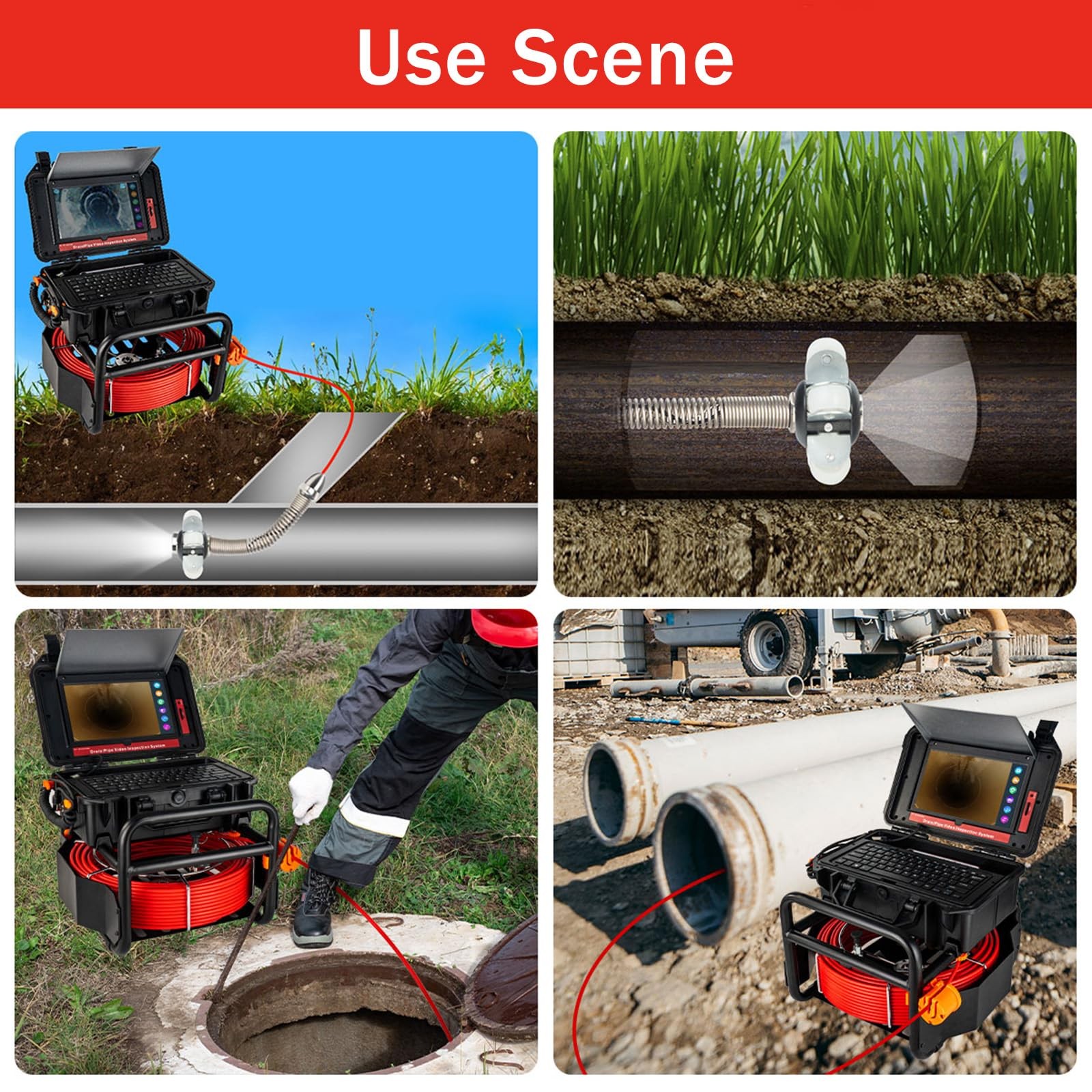 Sewer Camera 10.1" Pipe Drain Camera W/Keyboard 300ft Meter Marker Cable NEW