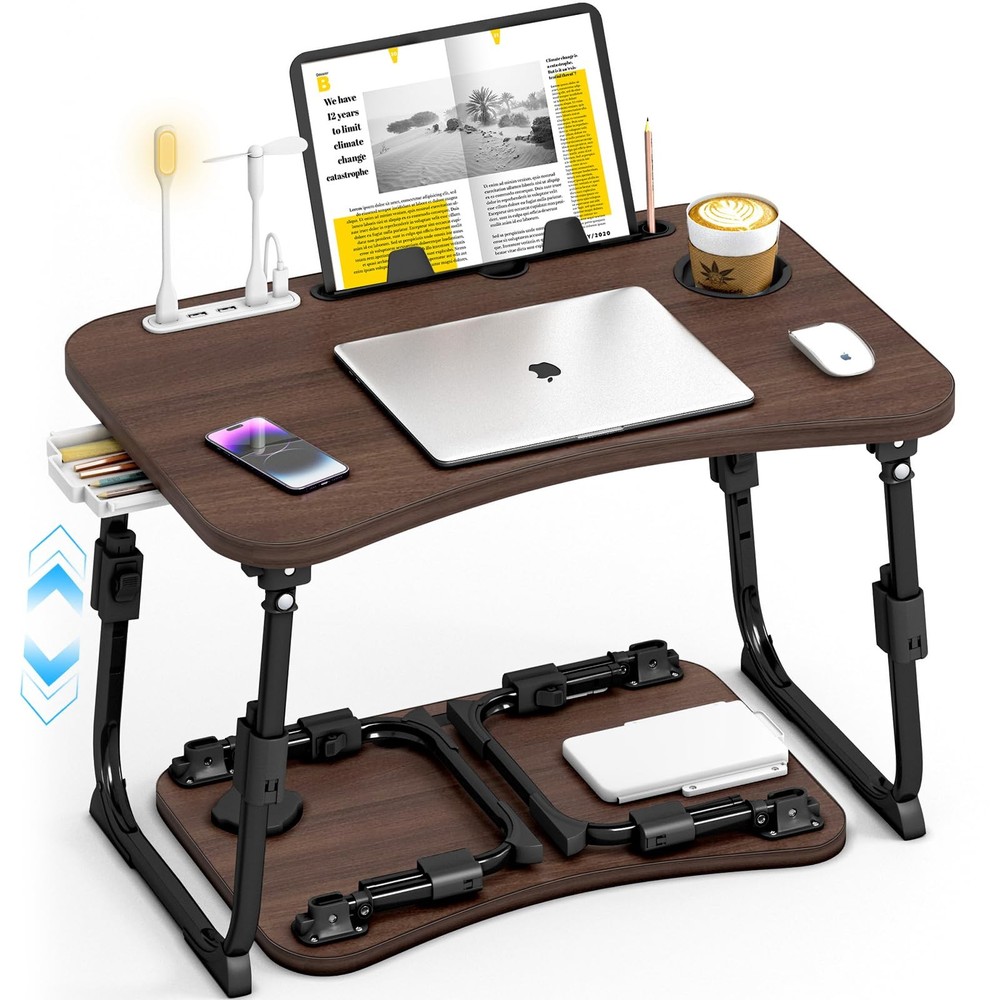 Lap Desk for Bed Adjustable Height, Foldable Bed Table with Storage Drawer, T...