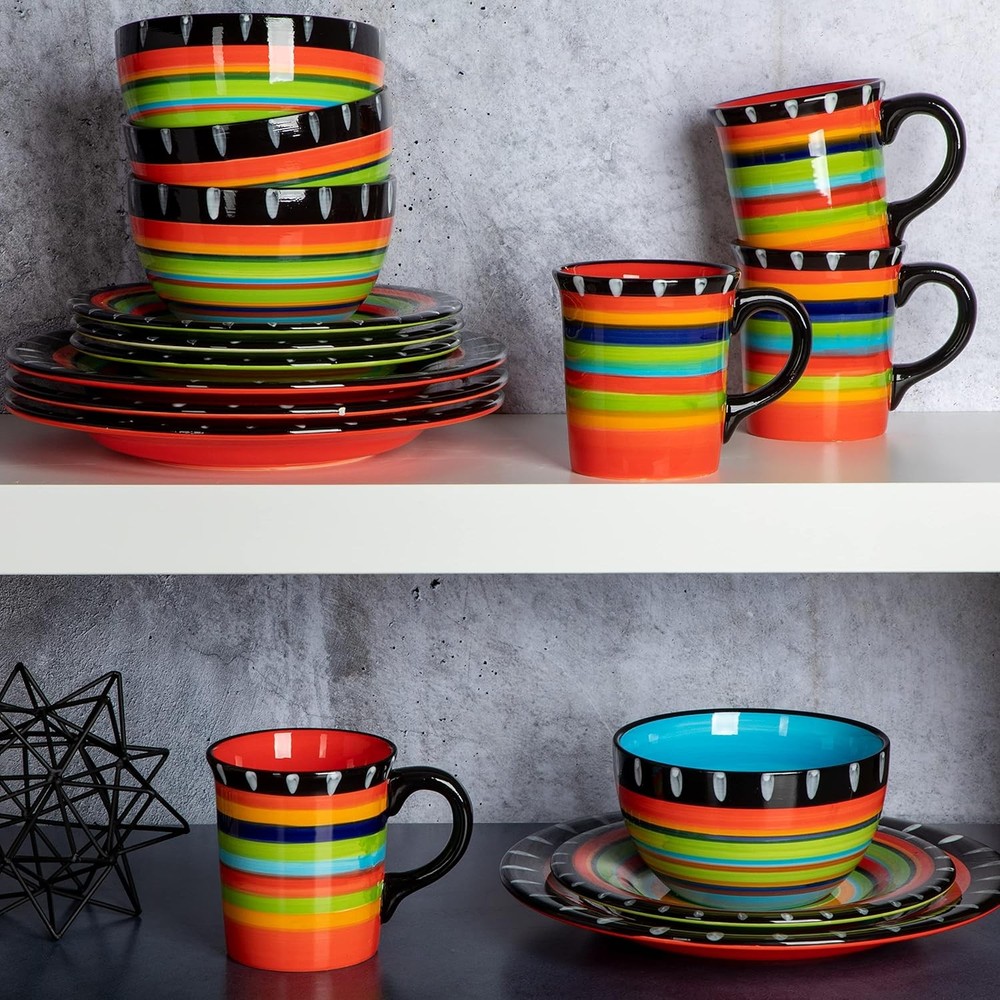 Feliz Mesa 16PC Hand Painted Dinnerware Set Service for 4