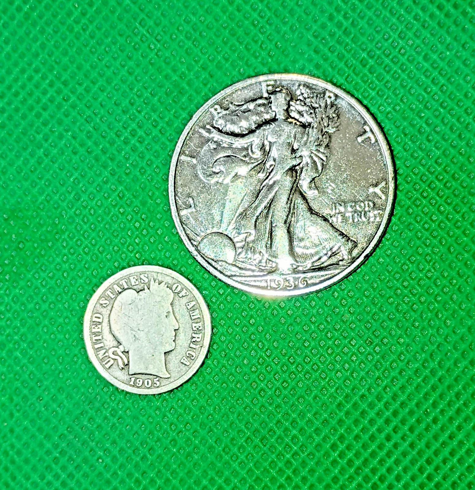 SILVER 1936 WALKING LIBERTY 1/2 DOLLAR & 1905-S BARBER DIME - SHIPS FREE