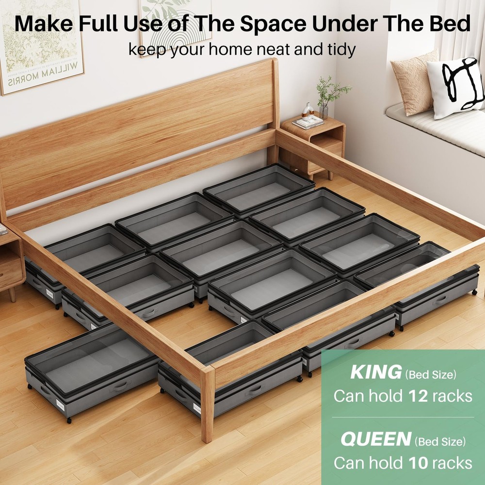 Kitstorack Under Bed Storage with Wheels 2Pack Height-adjustable Under Bed Stora
