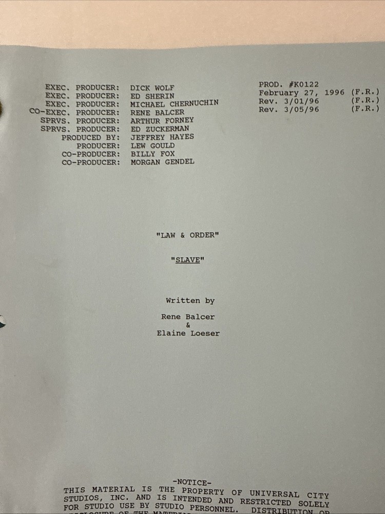 LAW & ORDER 1996 TV SHOW SCRIPT “SLAVE”