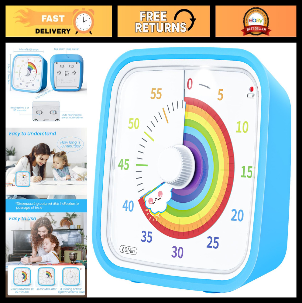 60-Minute Visual Countdown Timer with Protective Case - Silent Time Management T
