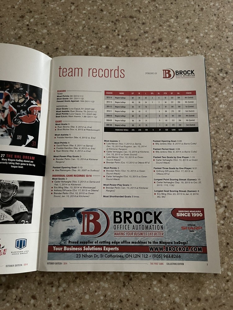 Niagara Icedogs First Game Meridian Centre Program 10-16 2014 *2014/15 Yearbook