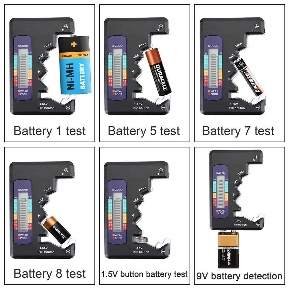 Universal Digital LCD Battery Checker Volt Tester Cell AA AAA C D 9V Button USA