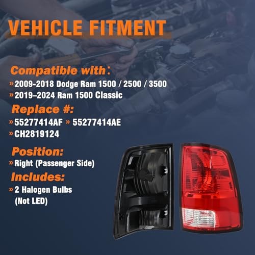 Tail Light Assembly Compatible With 2009-2018 Dodge Ram Right Passenger Side