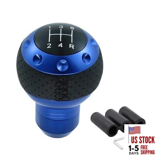 5 Speed Manual Shift Knob Leather Round Ball Gear Shifter Knobs Stick Blue