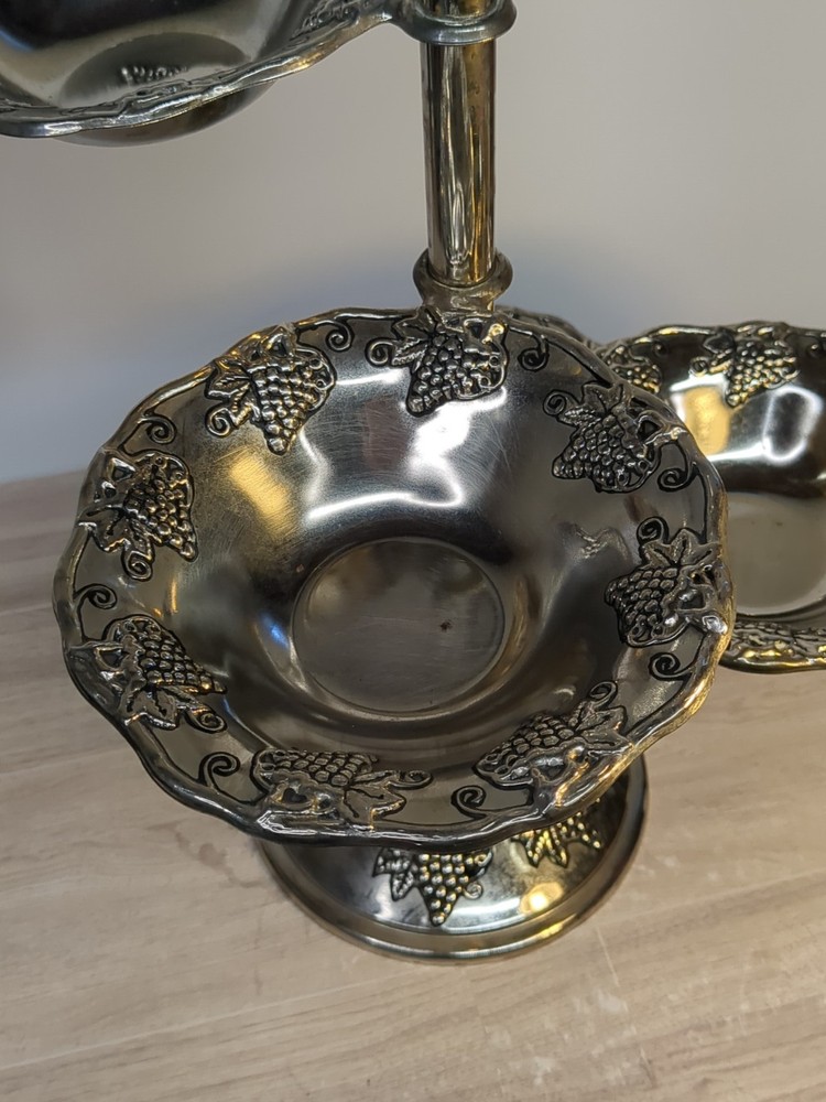 Vintage Godinger Silver Co. 4-tier rotating server with a grape/leaf design.