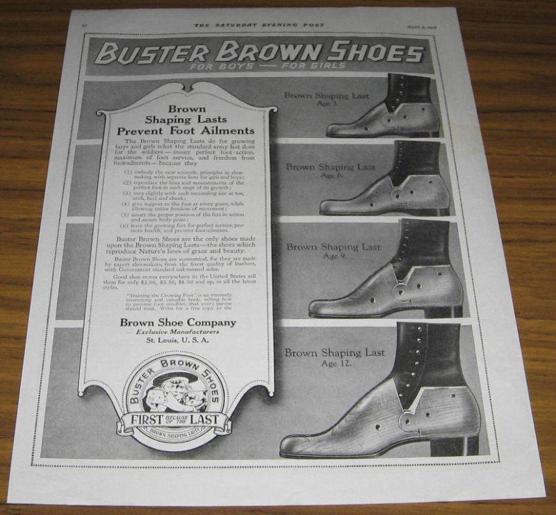 1918 AD~BUSTER BROWN SHOES~FOR BOYS & GIRLS