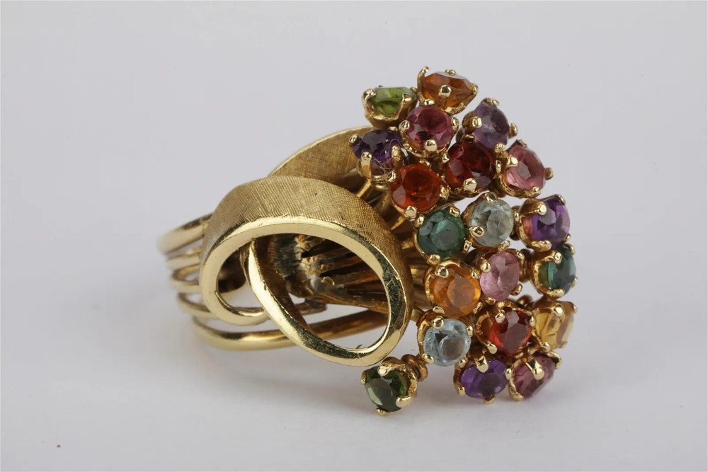 18k Solid Gold Ring With Multi Gemstones Size 6 10.3 g