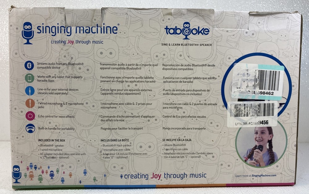 THE SINGING MACHINE TABEOKE PORTABLE BLUETOOTH KARAOKE SYSTEM, WHITE New