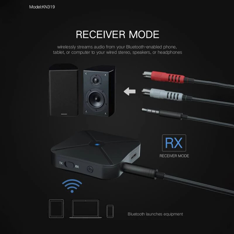 Recibidor De Audio Bluetooth Con Auxiliar 3.5 mm Transmisor Cable RCA Incluido