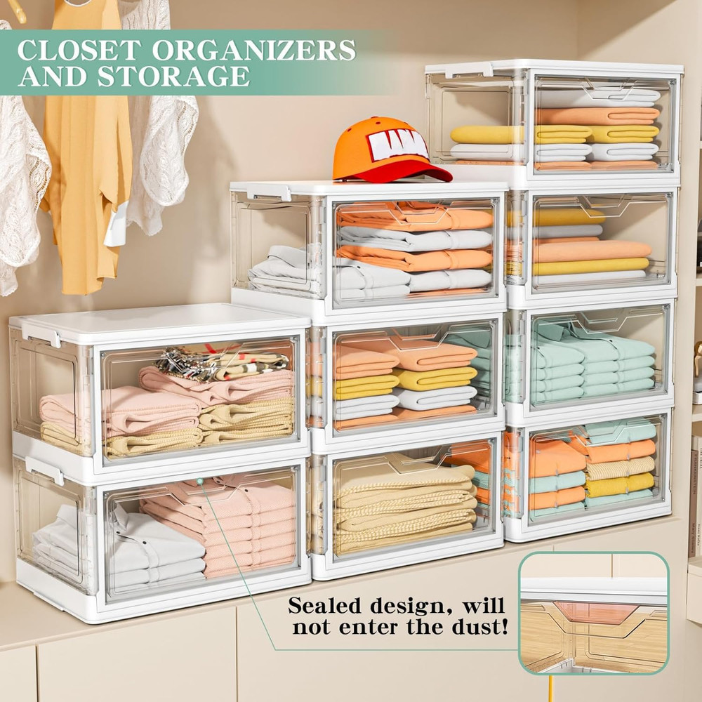 Clear Storage Bins with Lids - 4 Tier Plastic Bins with Wheels, Stackable Storag