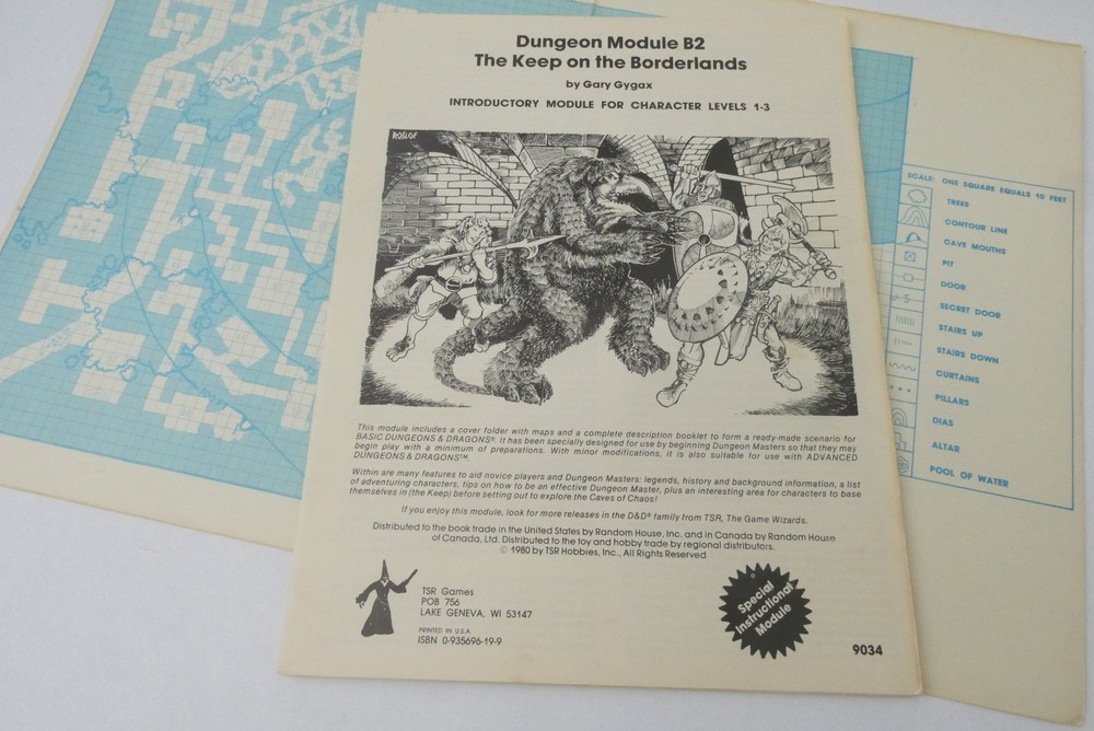 D&D B2 Keep on the Borderlands TSR 1980 Basic Set Module 9034 Complete w/ Map