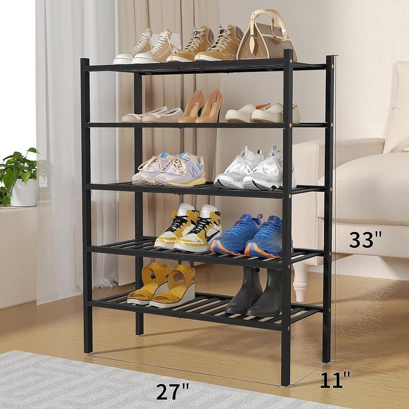 5 Tier Bamboo Shoe Rack Stackable Free Standing Storage Organizer Entryway New
