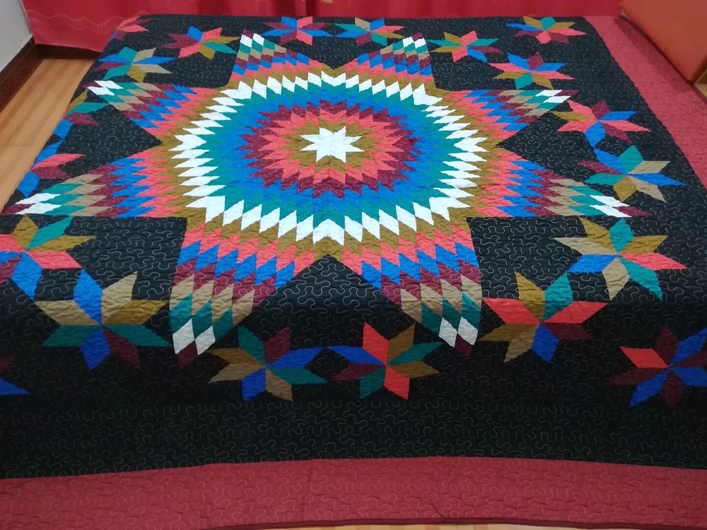 King size machine pieced and quilted Patchwork quilt#148BR