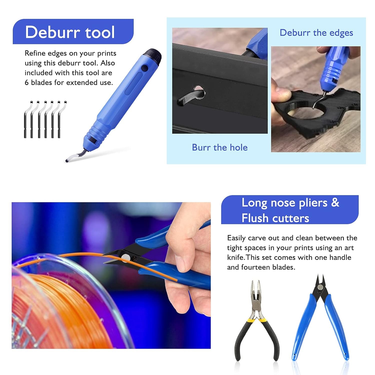 45 Pieces 3D Printer Tools Kit, Printing Accessory Includes Multicolor