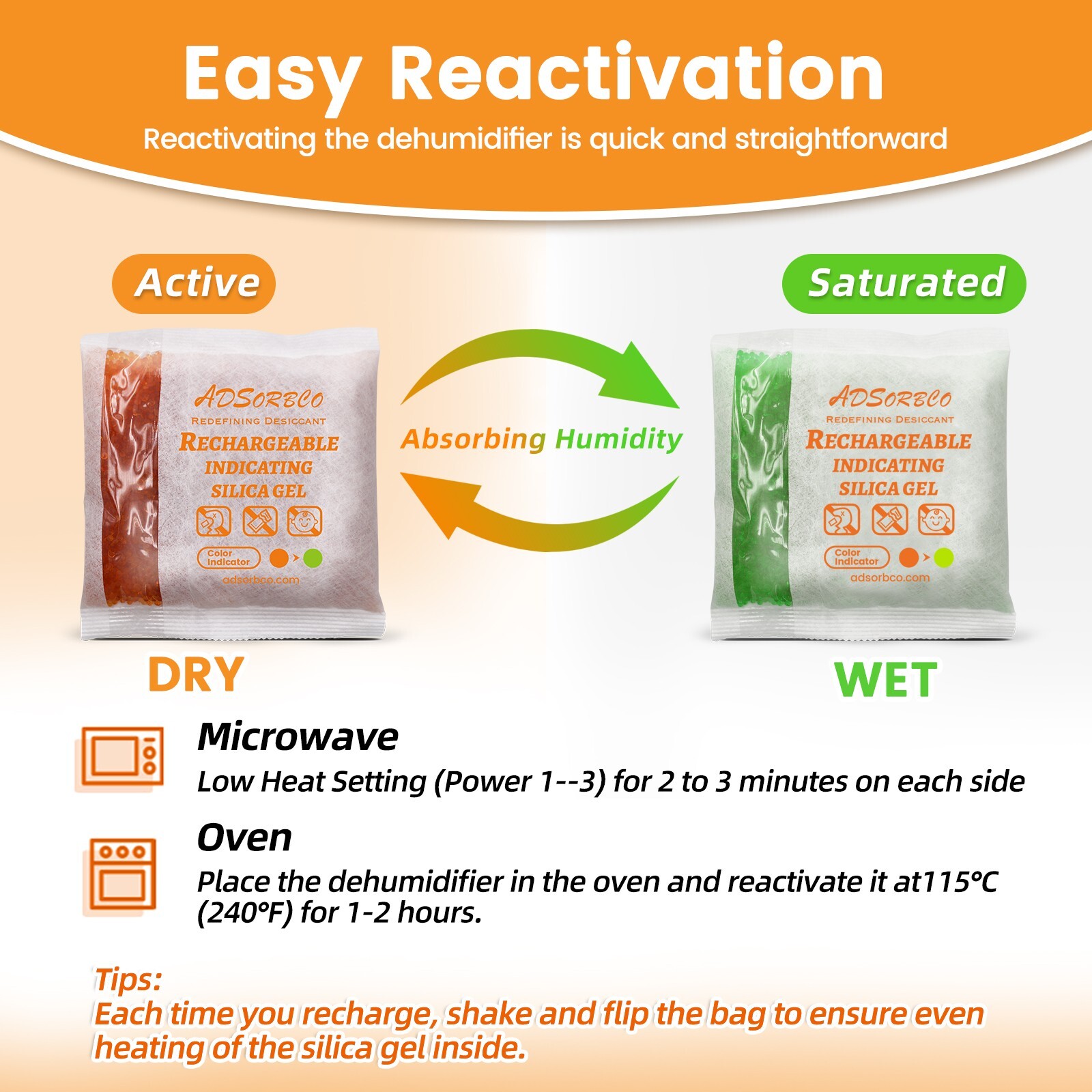 [500g 10p]Adsorbco Rechargeable Desiccant Packs, Indicating Silica Gel Packets